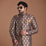 Handmade Navy Blue and Golden Brocade Silk Achkan | Regal Ethnic Wear | Jaipurio